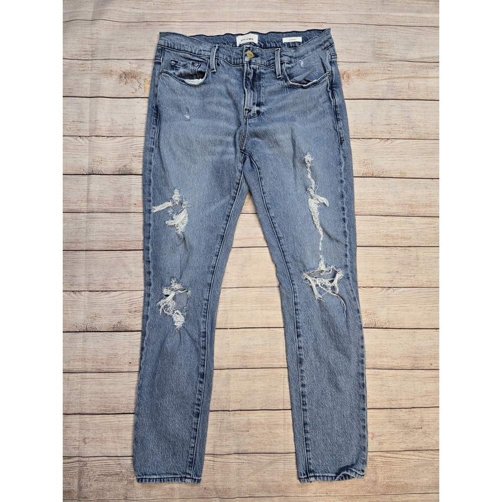 Frame Los Angeles Le Garcon Jeans Women's 29 Blue Denim  Wash Cotton Distressed